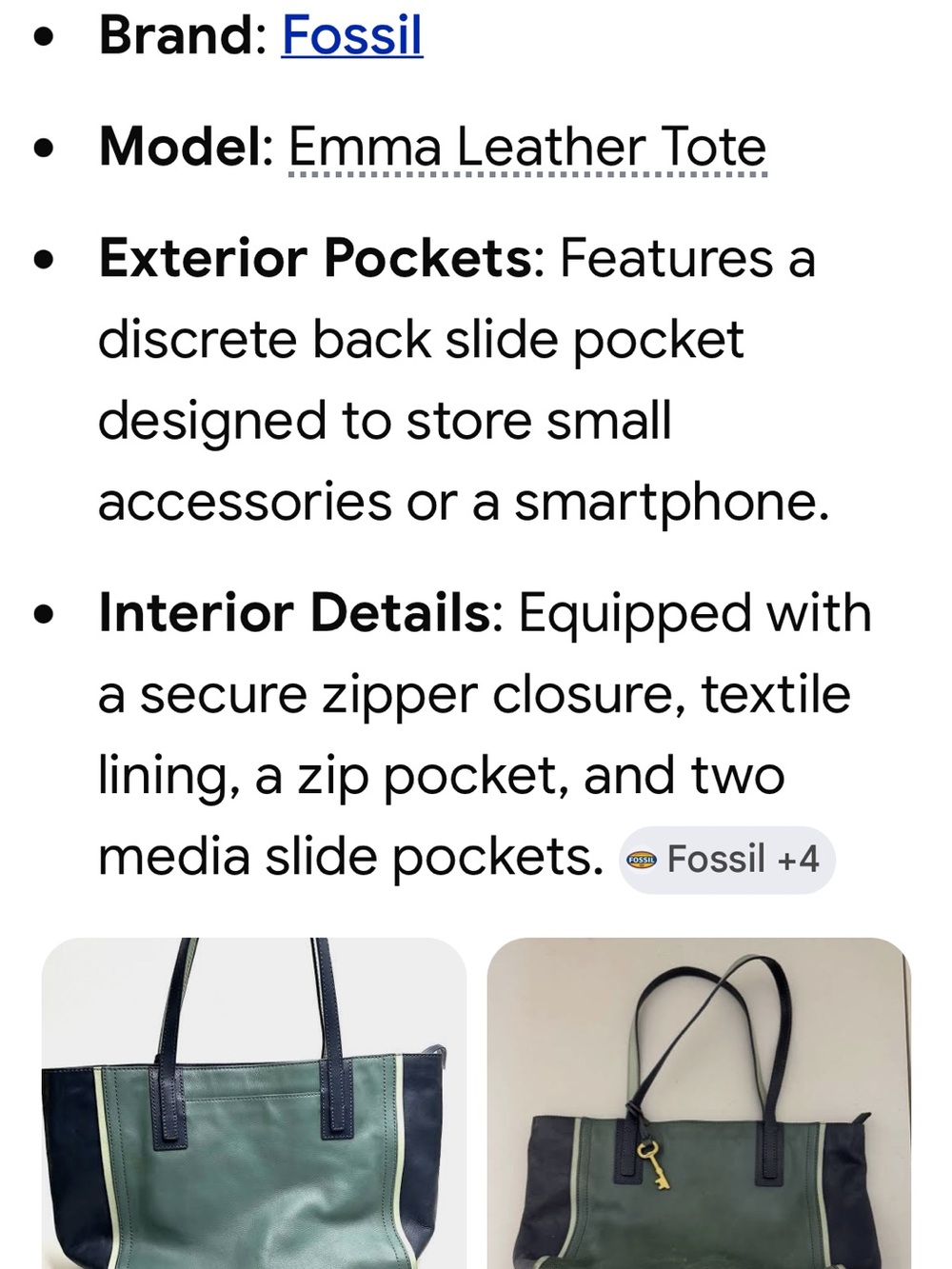 Fossil Green and Black Leather Tote with Cream Trim - Picture 15 of 15